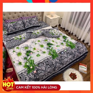 Bộ ga giường 1m6 1m8⚡️1 ra giuong kèm 2 áo gối nằm 45x65 mẫu hoa cúc thổ cẩm 3D