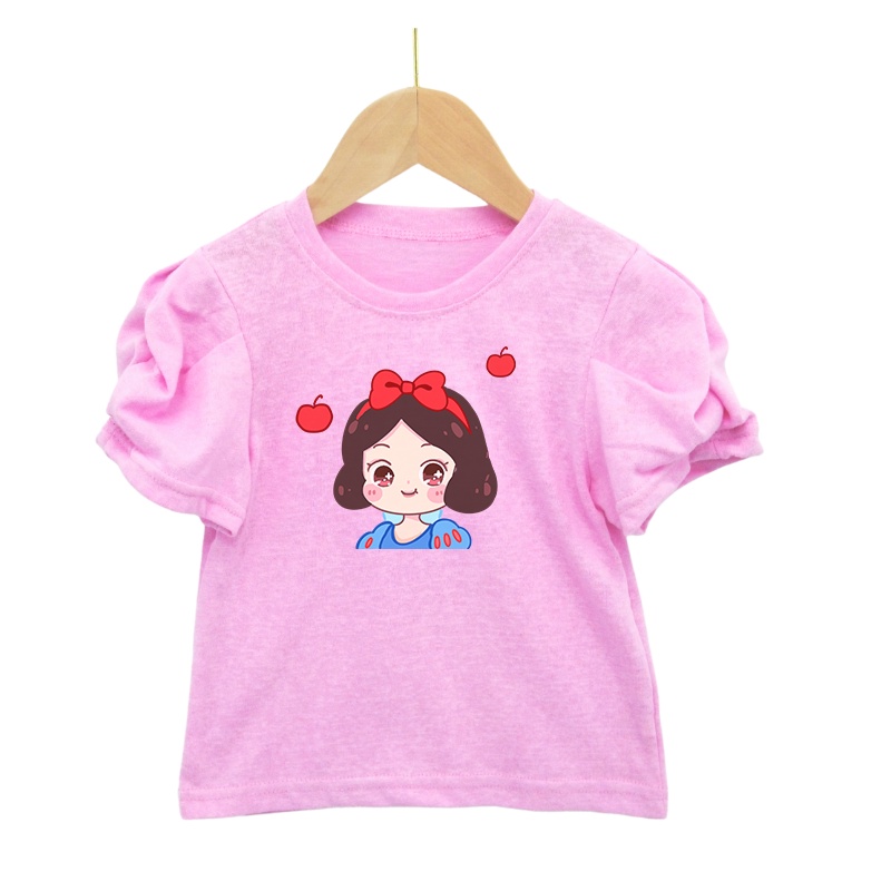 Áo Thun Cotton Tay Phồng Họa Tiết Hoạt Hình Xinh Xắn Dành Cho Bé Gái