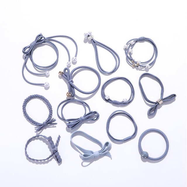Hộp 12 dây cột tóc dễ thương- Bộ dây buộc tóc nhiều chi tiết