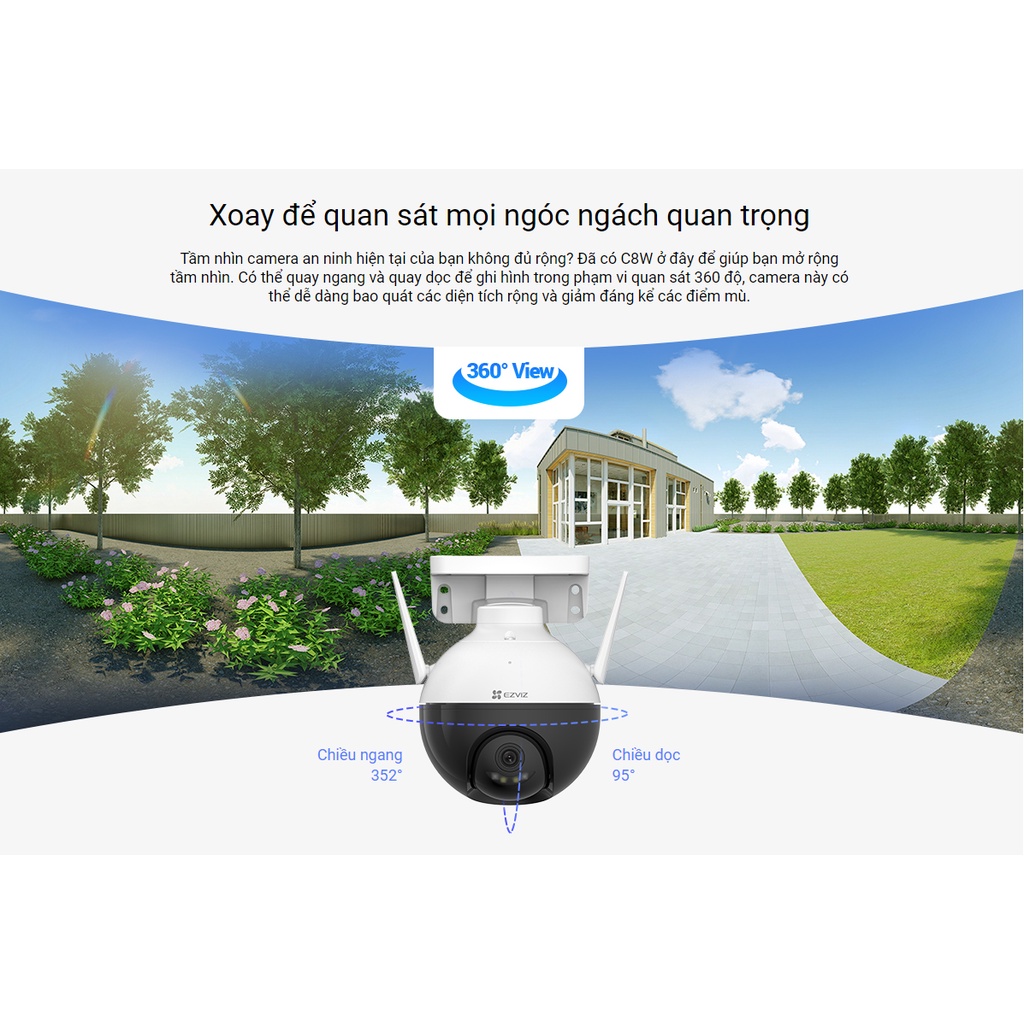 Camera Ngoài Trời Wifi 4MP 2K EZVIZ C8W Điều Khiển Xoay 360,Màu đêm, Đàm thoại - Hàng chính hãng bảo hành 24 tháng