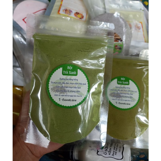 Bột trà xanh đắp mặt 100 gram handmade nguyên chất