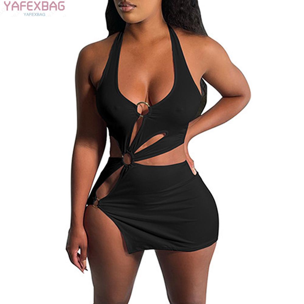 Women Cut Out Fitted Straps Cocktail Mini-Short Dress Slim Sexy Clubwear Dress
