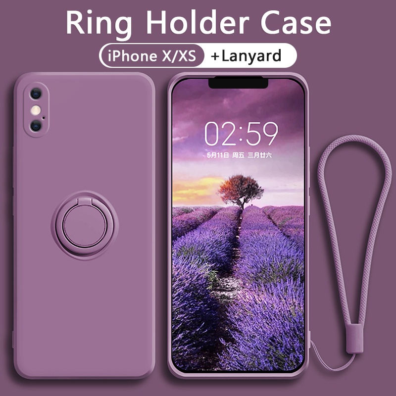 Ốp lưng iPhone X XS Max XR Sang Trọng Silicone Lỏng Với Vòng Kim Loại Giá Đỡ Miễn Phí Dây Cho Nhẫn Đế Đứng Bao Da dây Dây Đeo