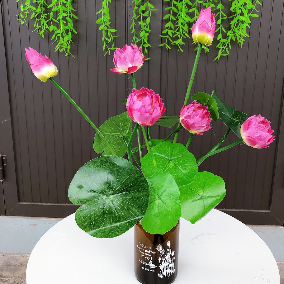 Hoa sen lụa cao cấp 2 bông 1 nụ 45cm kèm lá, trang trí phòng khách - Hoa giả