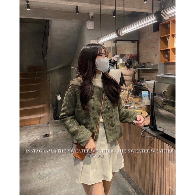 Áo khoác dạ tweed 2 lớp dày dặn cúc đồng vintage the.sweaterweather TSW