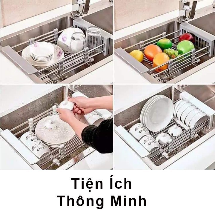 Kệ Giá Inox để chậu rửa bát, rau, củ quả, tiện dụng, Rửa gác bồn rửa chén điều chỉnh kích thước đa năng