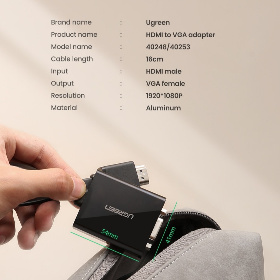 Ugreen Bộ Chuyển Đổi HDMI Sang VGA 1080P VGA 3.5 Cho TV Box PC VGA