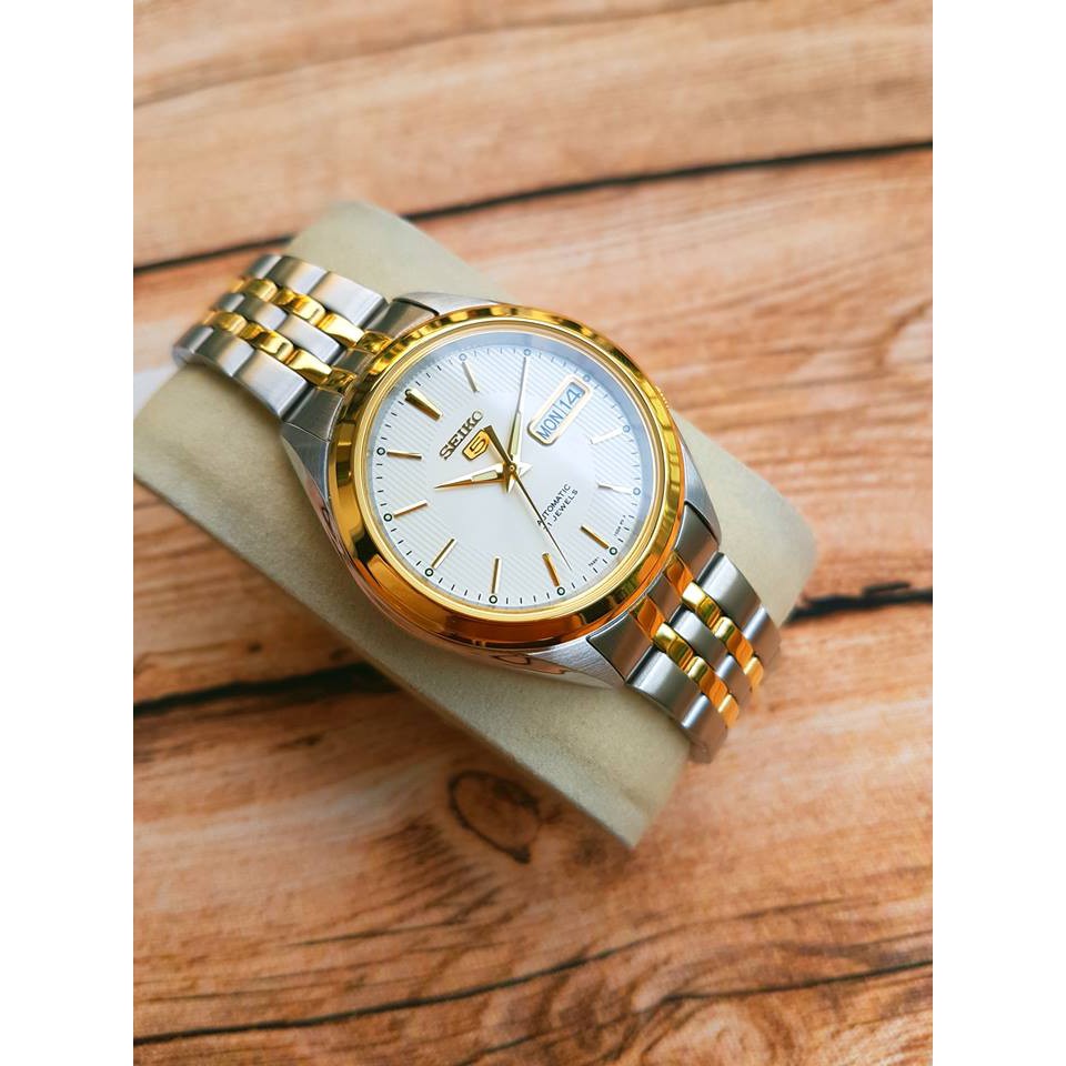 Đồng hồ nam Seiko máy Automatic dây Demi Gold thép không gỉ - Mặt kính cứng