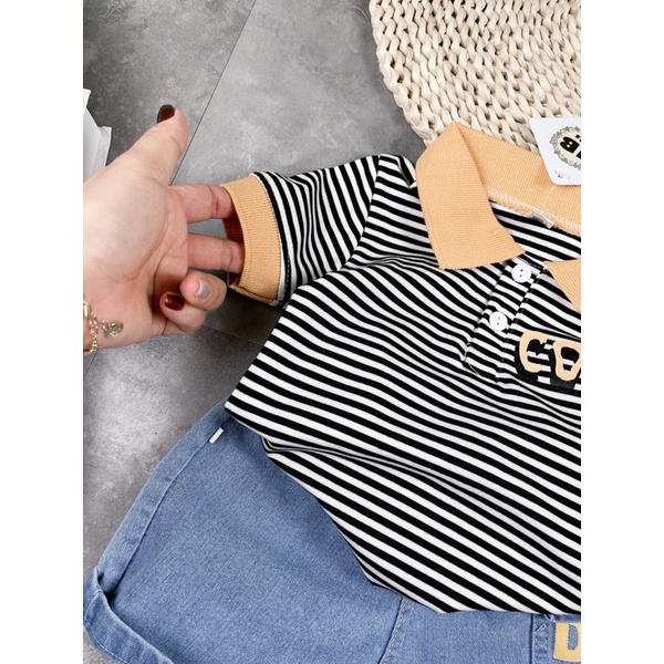 Bộ cool kẻ quần bò cho bé