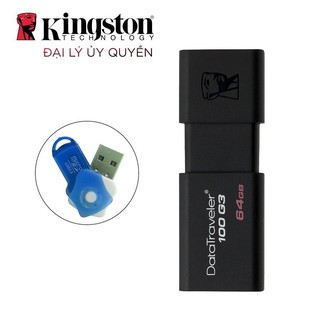USB Kingston DT100G3 64GB / USB 3.0 tặng đầu đọc thẻ nhớ micro - Hãng phân phối chính thức