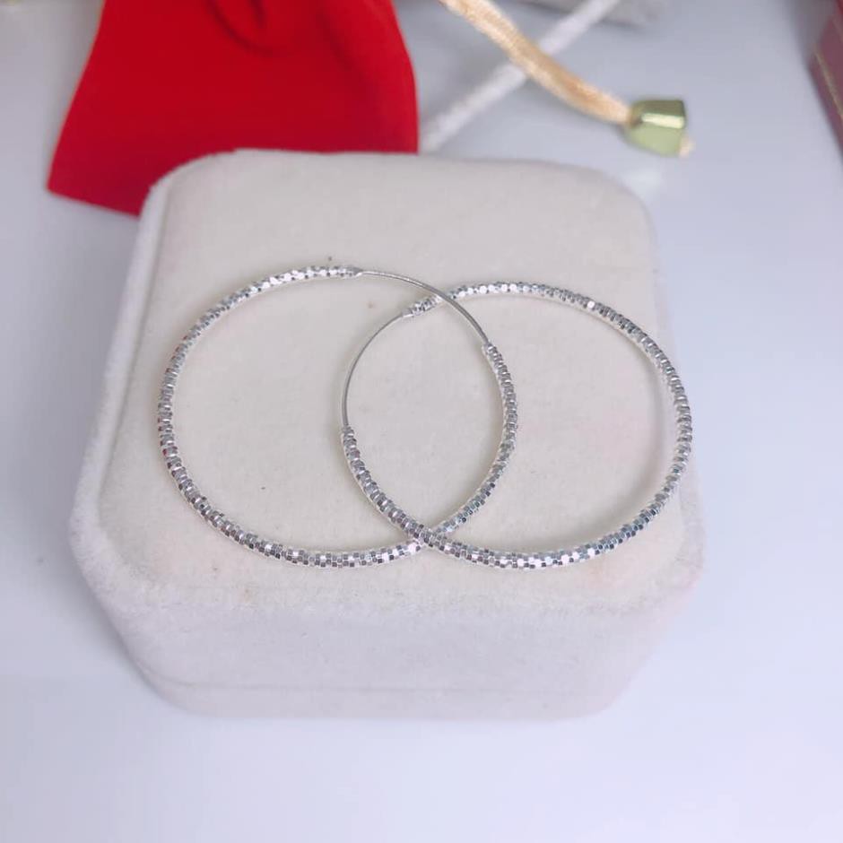 Bông tai nữ bạc thật- vòng tàu đường kính 4cm chất liệu bạc ta sáng đẹp bền màu/ Trang sức bạc JQN