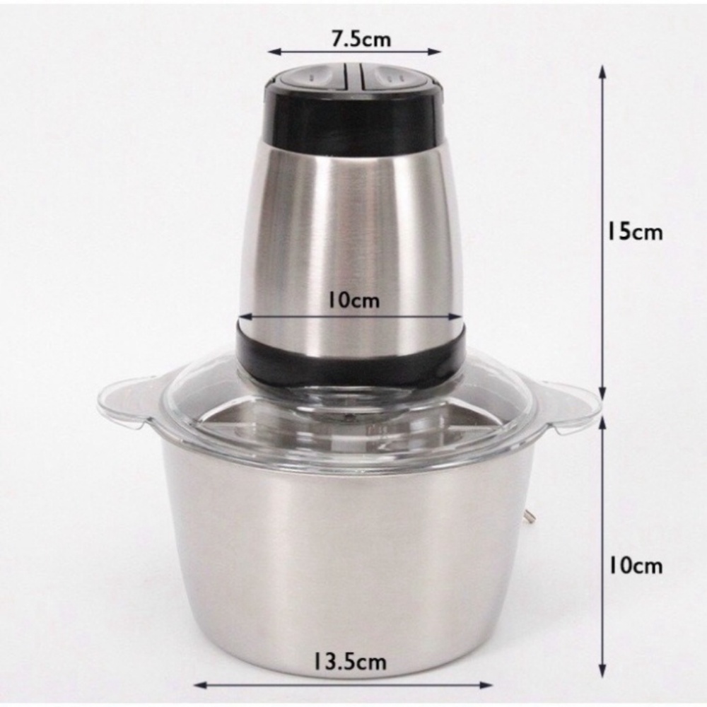 Máy xay thịt đa năng cối 2L inox 304 công suất mạnh mẽ 250W, cầm tay 2 chế độ xay với 4 lưỡi dao siêu bền.