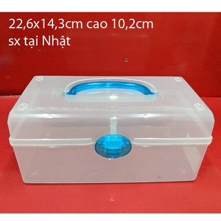 hộp nhựa đựng đồ trong suốt, hộp đựng dụng cụ, nắp khóa cài và quai xách của Nhật 22,6x14,3cm cao 10,2cm. D688