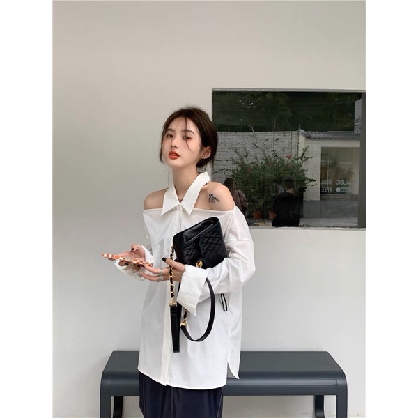 SẴN - Áo sơ mi hở vai cá tính freesize