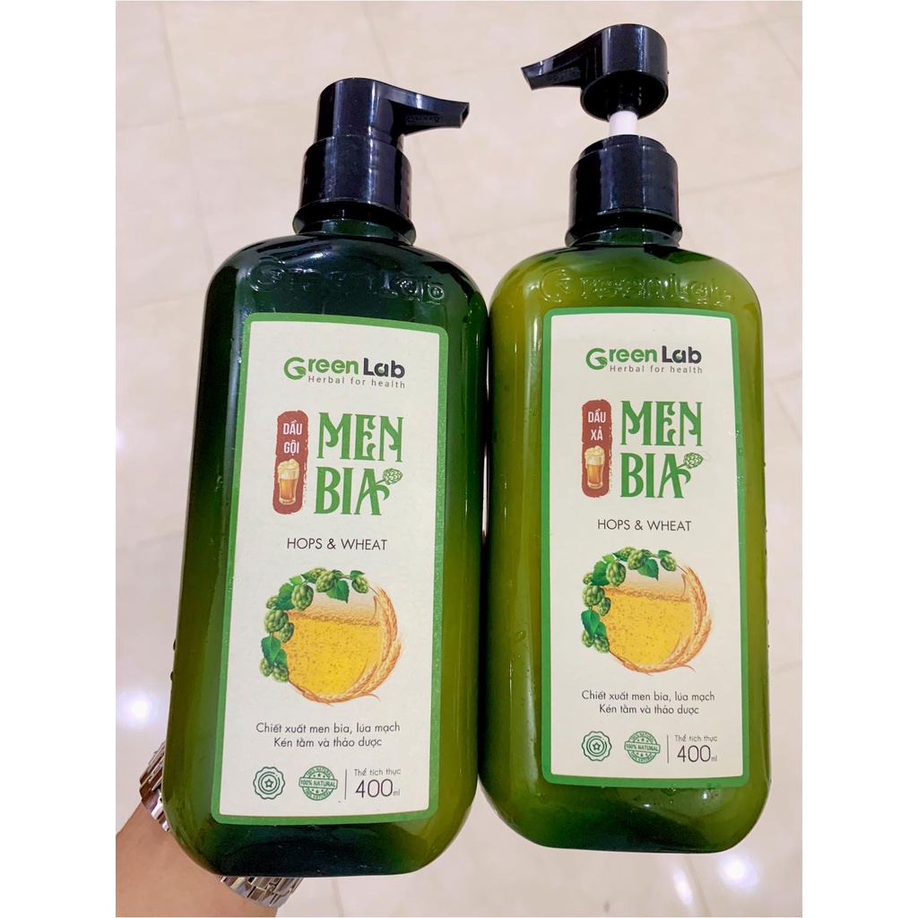 Bộ dầu gội, dầu xả Men Bia GreenLab sạch gàu, phục hồi cao cấp 400ml/1chai