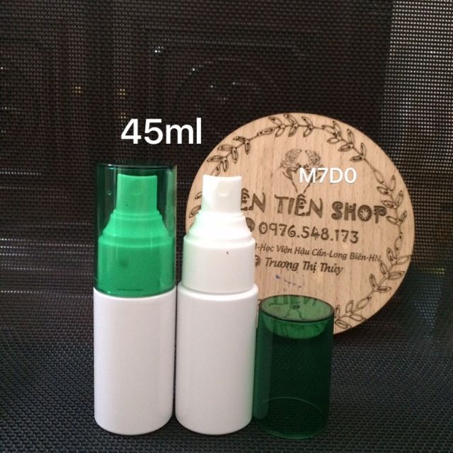 Chai nhựa trắng 45ml, 60ml xịt phun sương nắp xanh