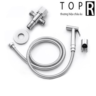 Combo Vòi xịt vệ sinh inox (vòi xịt bồn cầu inox) và van nước chữ thập TOP R