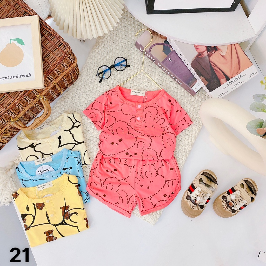 Bộ cọc tay đại in họa tiết, thun lạnh minky mom,cho bé trai, gái từ 7kg đến 30kg M21