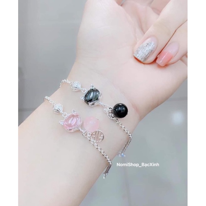 Lắc tay bạc, vòng tay hồ ly cho nữ mix đá phong thuỷ và đồng tiền may mắn Mainomi Shop Bạc Xinh