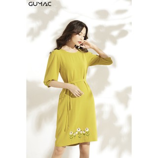 Đầm thêu lai tay phồng GUMAC MS10965_VANG
