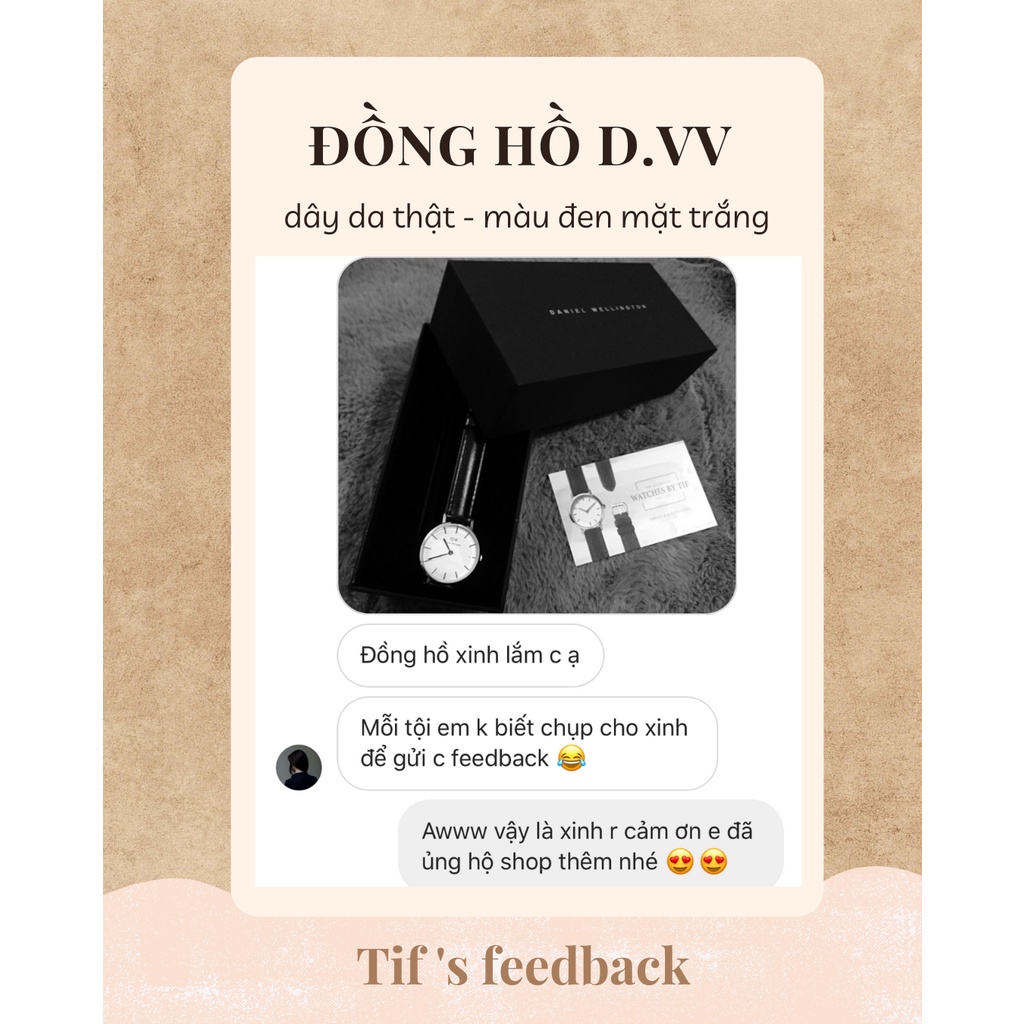 Đồng hồ nữ dây da bò thật D.VV PETlTE da đen mặt trắng đồng hồ nữ đẹp cao cấp thon gọn Watchesbytif size 28mm & 32mm | BigBuy360 - bigbuy360.vn