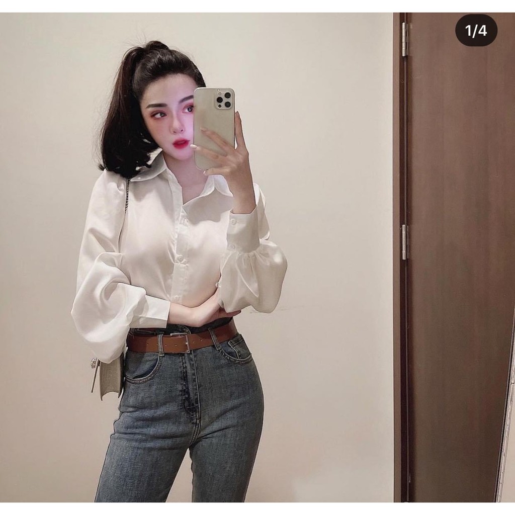 [Mã FAMAYWA giảm 10K đơn 50K] Áo Sơ Mi Lụa Bóng Trơn Tay Bồng Cổ Đức Cực Xinh | BigBuy360 - bigbuy360.vn
