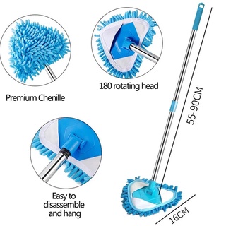 [Mini Mop & Mop Head, Universal Lazy Triangle Mop] [Telescopic Long-handled Cleaning Tools] [Strong Suction & Wet & Dry Dual-use & 180 ° Dust No Dead Ends] [for Bathroom Toilets & Windows & Doors & Ceilings]