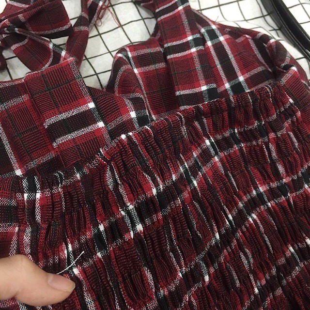 Đầm caro cột nơ vai xòe nhẹ đuôi cá MARIKO DRESS