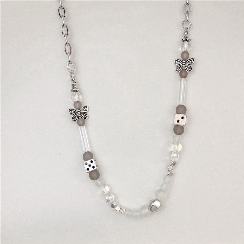 Dây chuyền chuỗi hạt tròn mặt hình bướm màu trong mờ thời trang dành nam và nữ