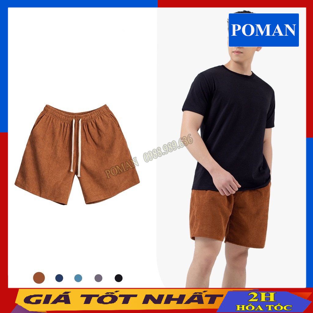 Quần đùi nam nhung tăm form unisex chất mát mẻ, Quần short nam mặc nhà trẻ trung co dãn 4 chiều QD06 - POMAN