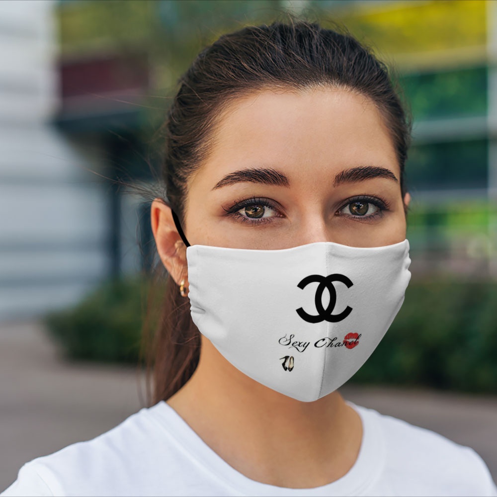 Khẩu trang vải kháng khuẩn C.h.a.n.e.l_595 CARTWELL chất liệu poly cotton 100% chống bụi in họa tiết 3d unisex