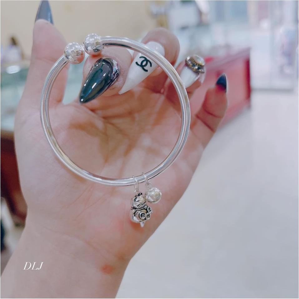 Lắc tay nữ bạc thật treo mèo thần tài may mắn - Kho sỉ bạc Nhất Linh