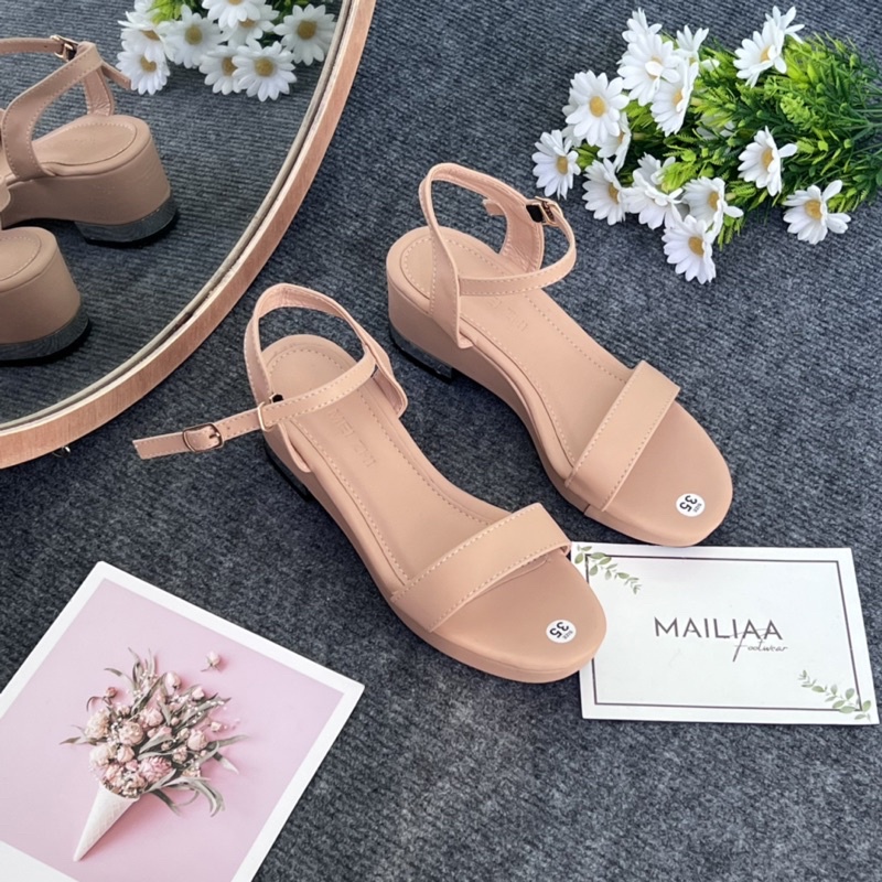 Sandal quai ngang MAILIAA đế xuồng gót bạc 5 phân