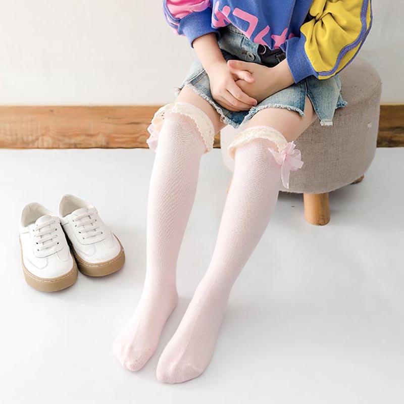 Vớ Cotton Viền Ren Hoa Mềm Mại Màu Trơn Dễ Thương Thoáng Khí Cho Bé Gái