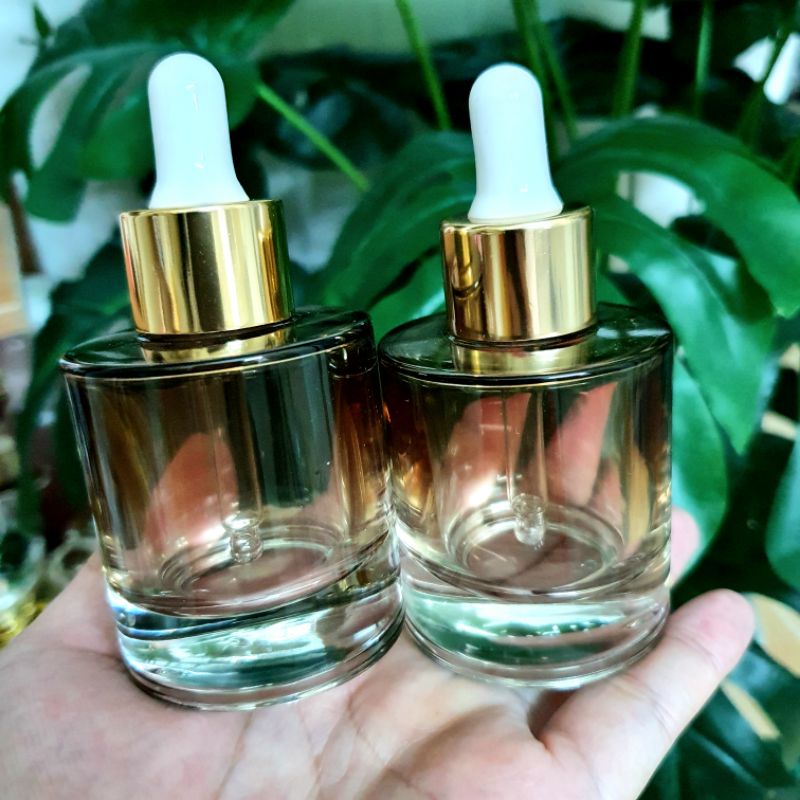 Chai thủy tinh nâu 30ml, ống bóp xi vàng đựng serum sang chảnh