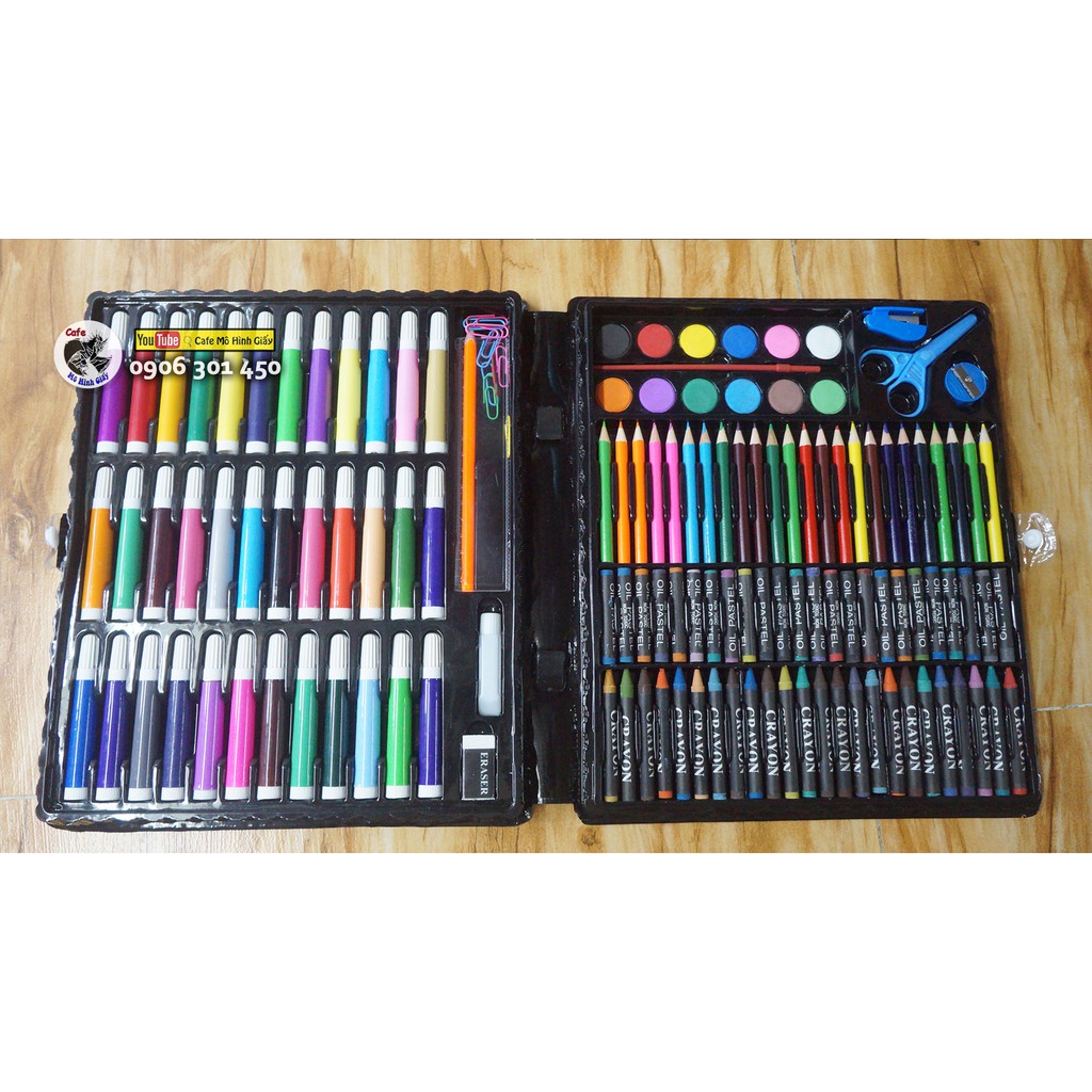 Bộ bút màu siêu to khổng lồ 150 chi tiết. Bao gồm: bút lông màu, bút sáp, bút chì, màu nước, tẩy, chuốt