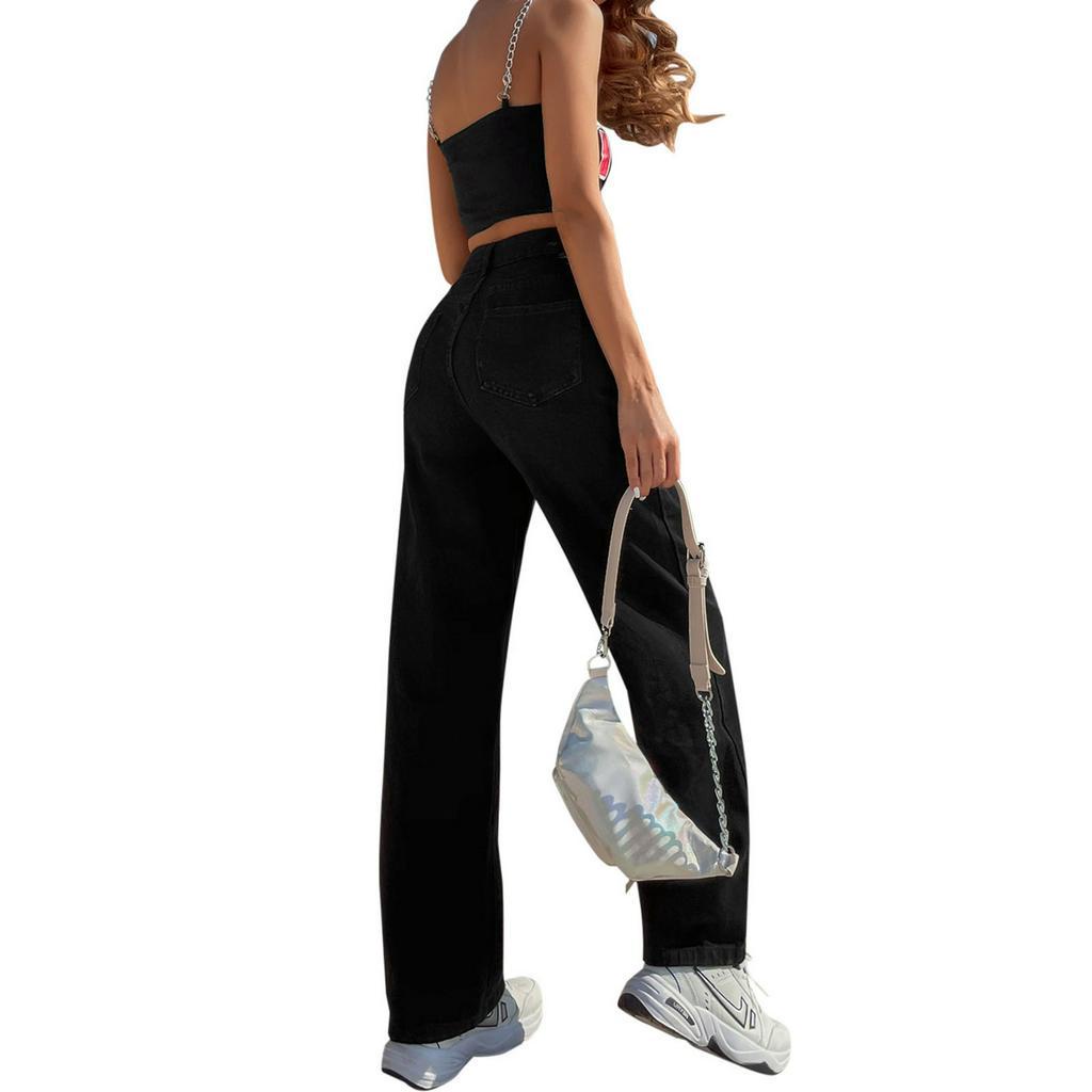 Quần jean dài ống rộng kiểu dáng thời trang cho nữ