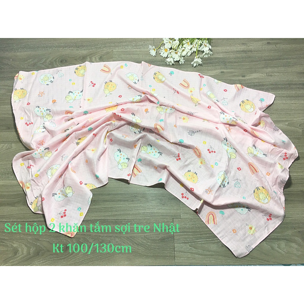 Hộp 2 Khăn Tắm Đa Năng 4 Lớp Sợi Tre Muslin Cao Cấp Dudula Siêu Mềm Mại Cho Bé
