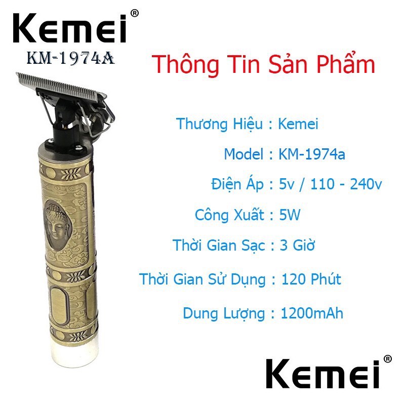 Tông Đơ Cắt Tóc,Bấm Viền Cao Cấp Chuyên Nghiệp Kemei 1974A - Bảo Hành 12 Tháng