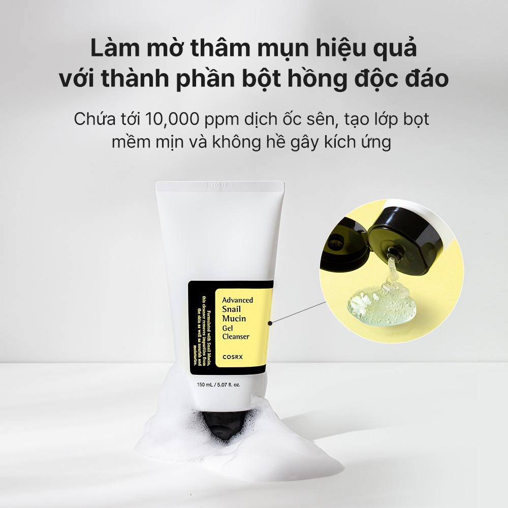 Sữa Rửa Mặt COSRX Advanced Snail Mucin Gel Cleanser 150ml Dạng Gel Chiết Xuất Ốc Sên Cao Cấp