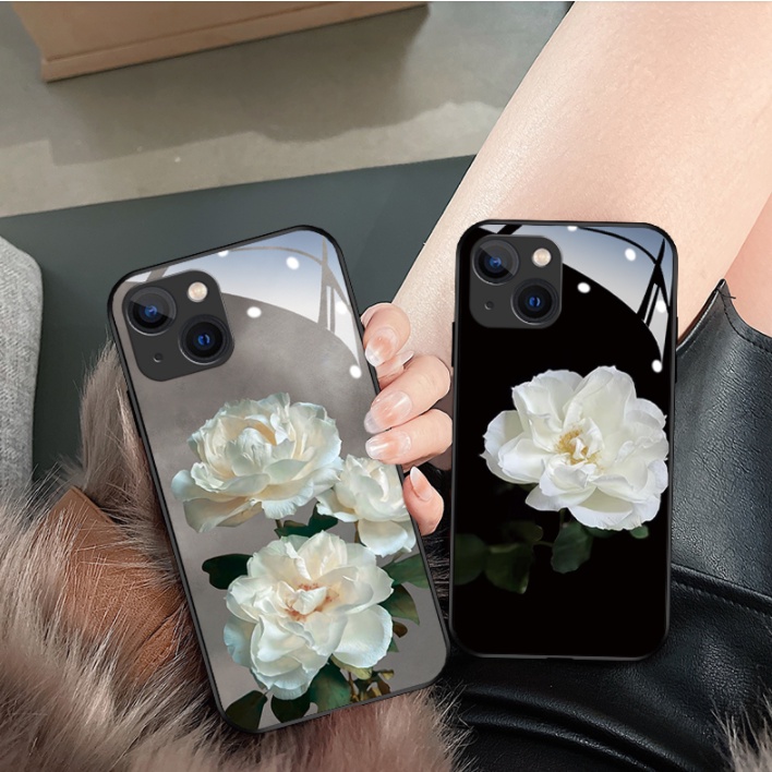 Ốp điện thoại kính cường lực hình hoa thích hợp cho iphone 13 pro MAX 11 pro 14 plus 12 mini X XR XS MAX 6S 6 plus 7 8