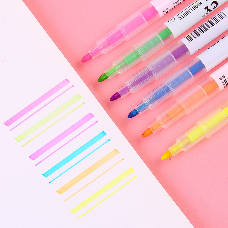 Bút highlight 2 đầu tiện lợi - set bút dạ quang 6 màu