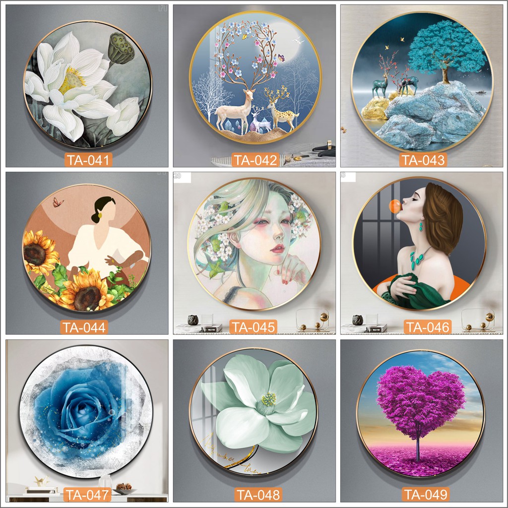 Tranh tròn treo tường tráng gương Tường An, tranh decor trang trí nhà cửa, treo phòng khách, phòng ngủ
