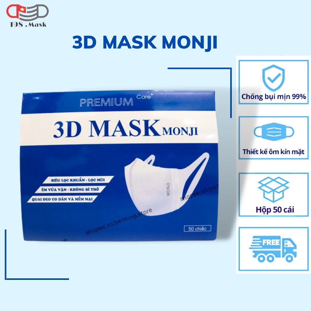 Hộp 50C Khẩu Trang 3D MONJ MASK Chính Hãng Xuất Nhật Lọc Bụi 2.5PM