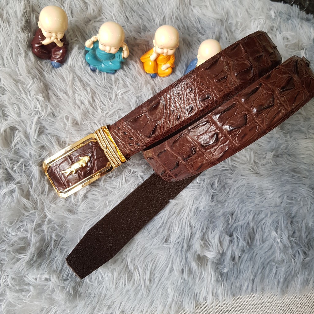 Dây Lưng Cá Sấu Liền Nguyên Con Không Nối, 4.0 cm, Màu Nâu Cafe I Dây Lưng Da Cá Sấu Gù Lưng I Bảo Hành 24 Tháng