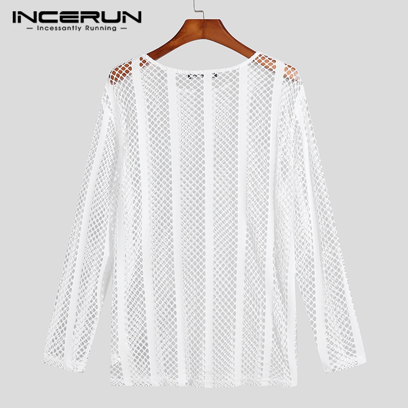 Áo lưới INCERUN tay dài thời trang xuyên thấu cho nam