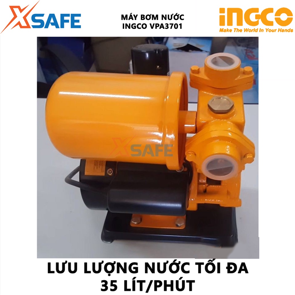 Máy bơm nước INGCO VPA3701 Máy bơm nước tăng áp điện thế 220-240V~50Hz, công suất 370W(0.5HP), chiều cao bơm tối đa 32m