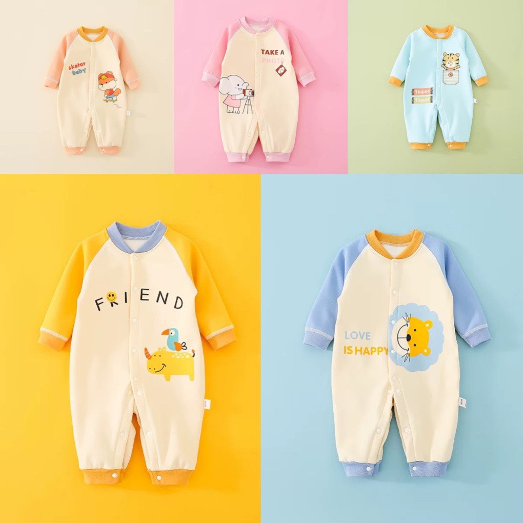 Body nỉ nhung Quảng Châu Bodysuit dài tay liền quần cho bé trai bé gái sơ sinh cao cấp xuất Hàn