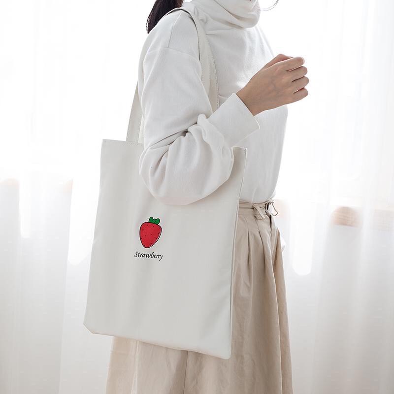 Túi tote vải bố đựng đồ canvas phong cách Hàn Quốc, phù hợp với đi học đi làm