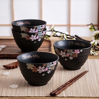 Bộ chén đĩa gốm sứ in hình hoa anh đào hellokitty phong cách nhật bản